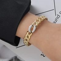 versatile clay inlaid diamond open bracelet womens street shooting fashion 14k gold stainless steel thick chain bracelet