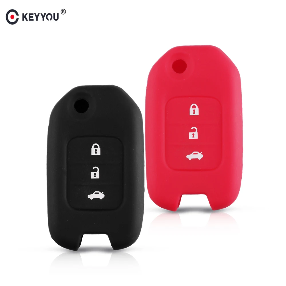 

Силиконовый чехол KEYYOU для ключей Accord Honda CRV Civic Jazz Crider HRV, автомобильный пульт дистанционного управления, 3 кнопки, Складной флип-чехол, защитн...