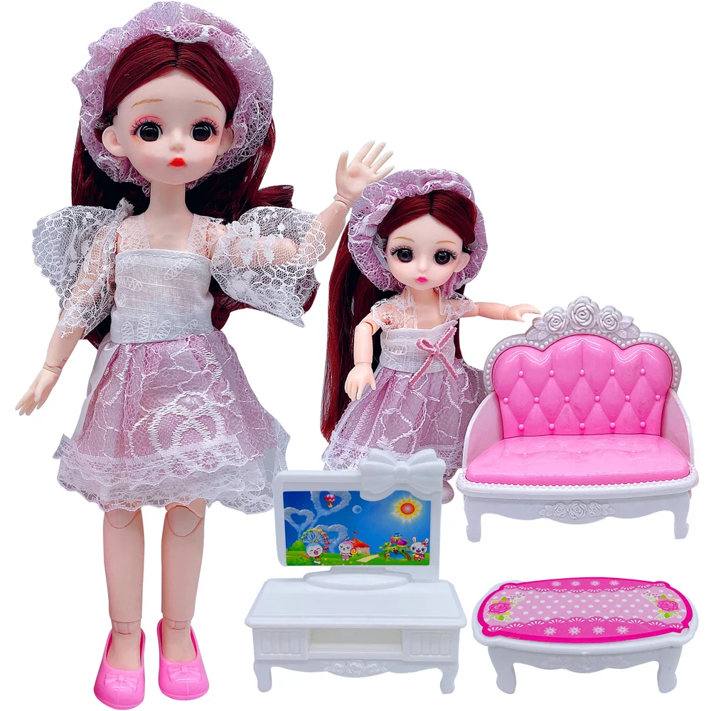 

2PCSNew 12 Inch 22 Movable Joints BJD Doll 31cm 1/6 Makeup Dress Up Cute Brown Blue Eyeball Dolls with Fashion Dress for Girls T