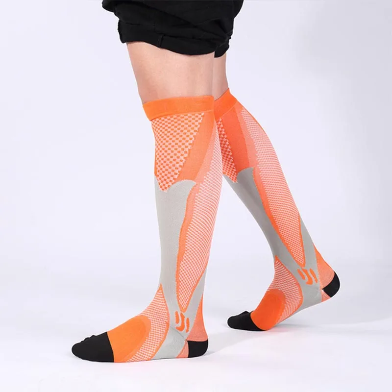 orange Compression socks for varicose veins Women Men Leg Stocking Support Stretch Below Knee c football socks - Цвет: orange