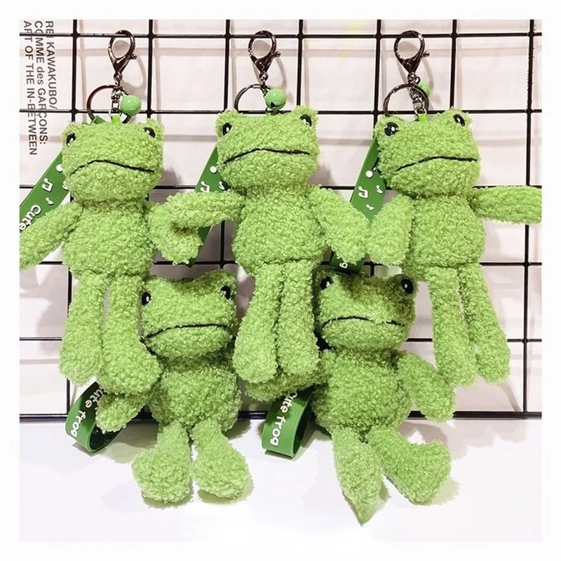 

Kawaii 19cm Green Plush Frog Doll Buckle Rope Creative Cute Little Frog Bag Key Chain Pendant Personality Pendant