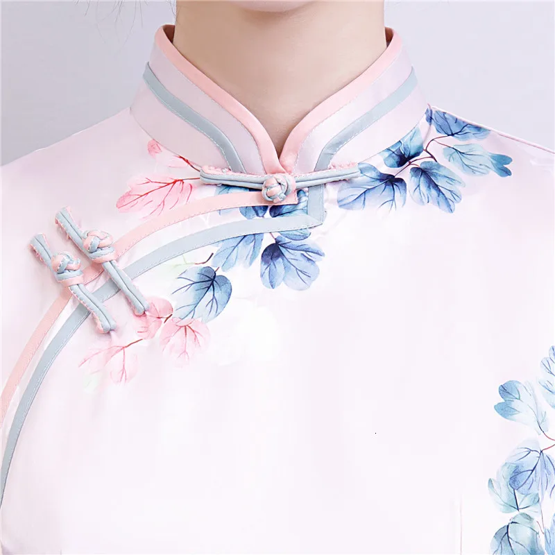 Красное китайское традиционное платье женское шелковое атласное Cheongsam винтажное Ципао летнее платье с коротким рукавом Вечерние Платья с цветочным принтом размера плюс