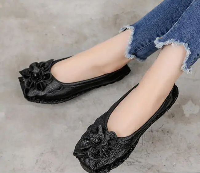 Classic Fashion Women's Flat Shoes Woman Genuine Leather Soft folk-custom Outsole Comfortable Casual Shoes Women Flats