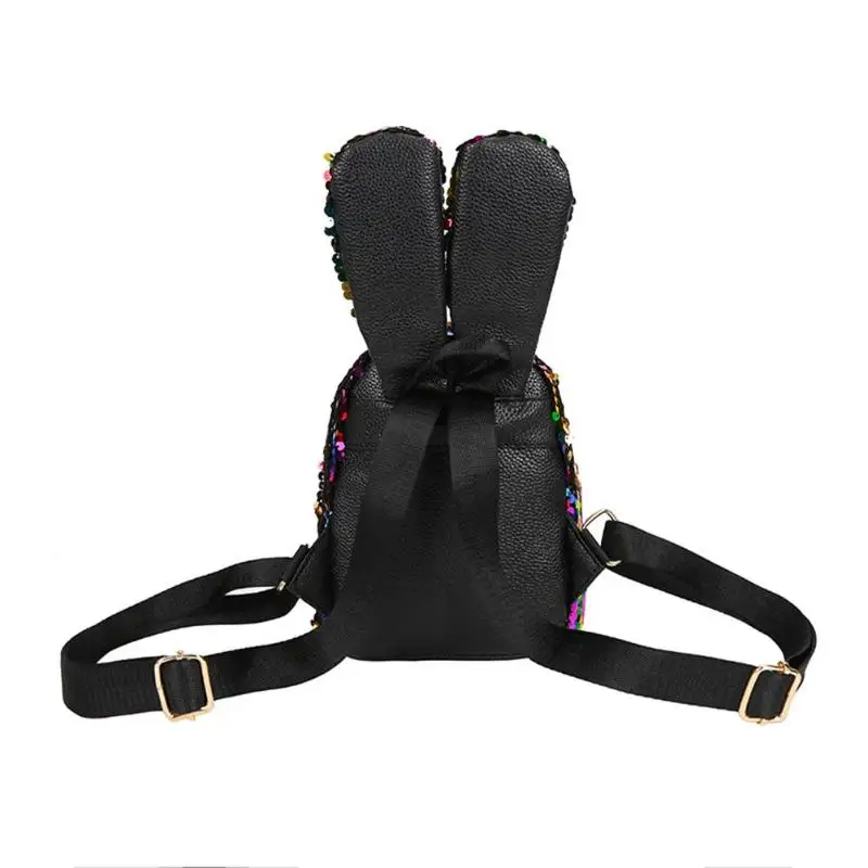 New Fashion Mini Shining Sequins School Backpack Women Rabbit Ears Rucksack Cartoon Label Purse Zipper Shoulder with Small Bag