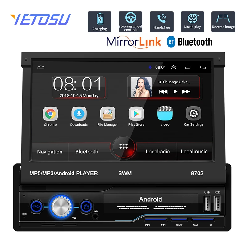 Автомагнитола 1 Din Android 7 автомобильное радио с автоматическим выдвижным экраном