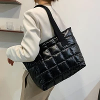 fashion cotton padded women shoulder bag overlarge space bag down pad handbags winter nylon quilted tote big shopper bags 2021