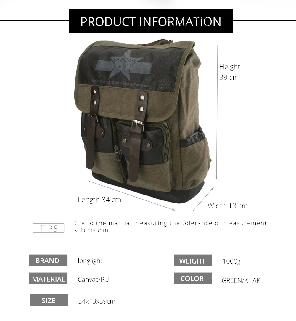 Man canvas travelbag Men retro outdoor backpack Casual vintage rucksack ultralight daypack Satchel School bag Infantry pack | Багаж и