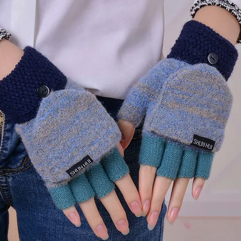 Зимние теплые шерстяные перчатки без пальцев для мужчин и женщин плотные вязаные