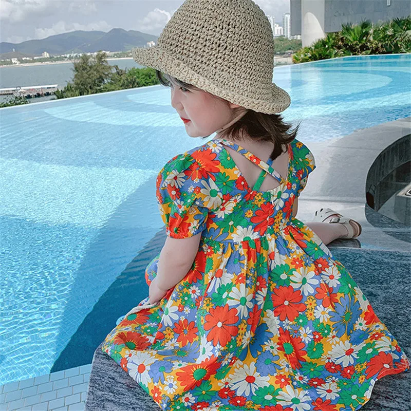

2021 Fashion Baby Girls Summer Clothes Floral Kids Dresses for Baby Girls Clothing 1 year Birthday Princess Party Dress