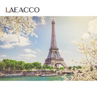 laeacco photo backdrop eiffel tower town riverside spring maples natural scenic photography background photocall photo studio