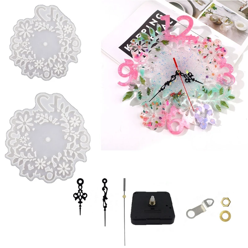 

DIY Crystal Epoxy Resin Mold Flower Clock Wall Decoration Hanging Ornaments Casting Silicone Mould DIY Crafts Home Decortives