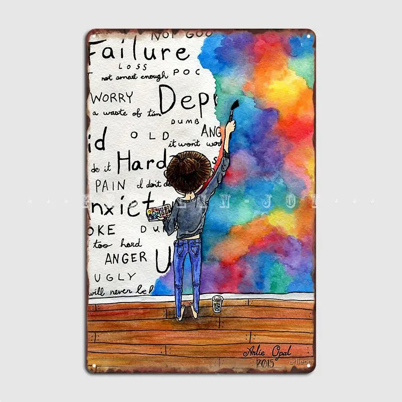 

Плакат с надписью «Always Keep Fighting», рисунок акварелью, металлический плакат, Настенный декор, жестяной Плакат на заказ, 2015