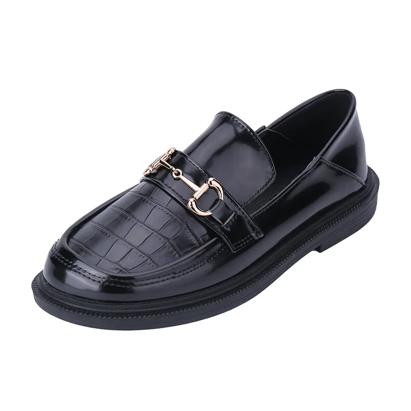

2021 New Women Flat Shoes Real Leather Metal Buckle Chunky Style Spring Shoes For Women Fashion Daily Footwear