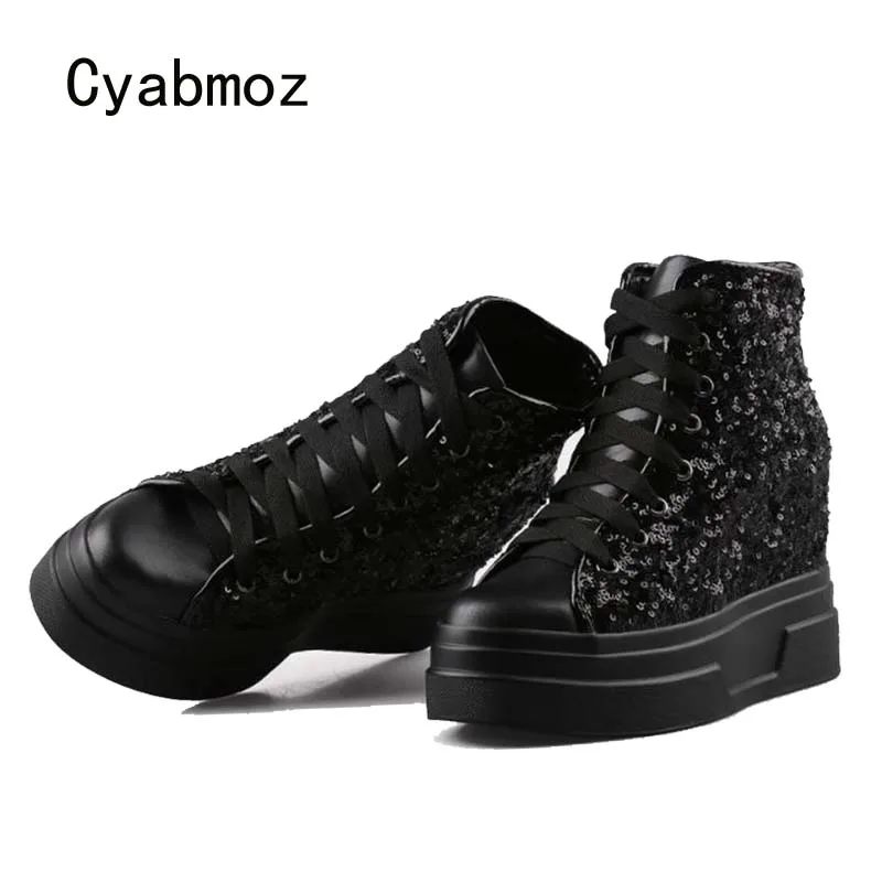 Cyabmoz/модная обувь, увеличивающая рост женские вечерние туфли на платформе и высоком каблуке с блестками женские туфли-лодочки Tenis feminino Zapatos mujer