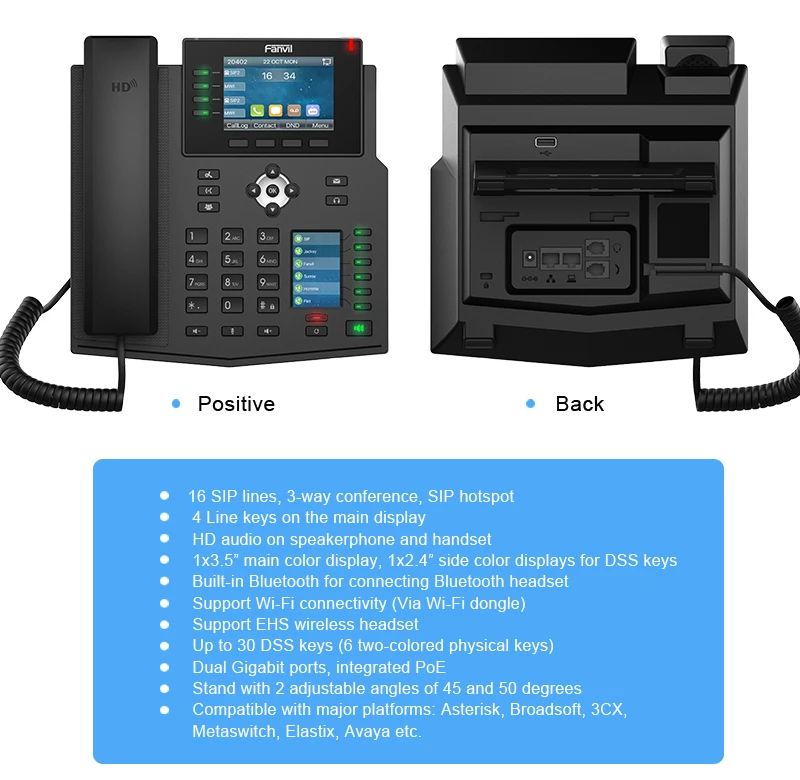 Fanvil высококлассный ip-телефон X5U WiFi телефон для офиса предприятия поддержка