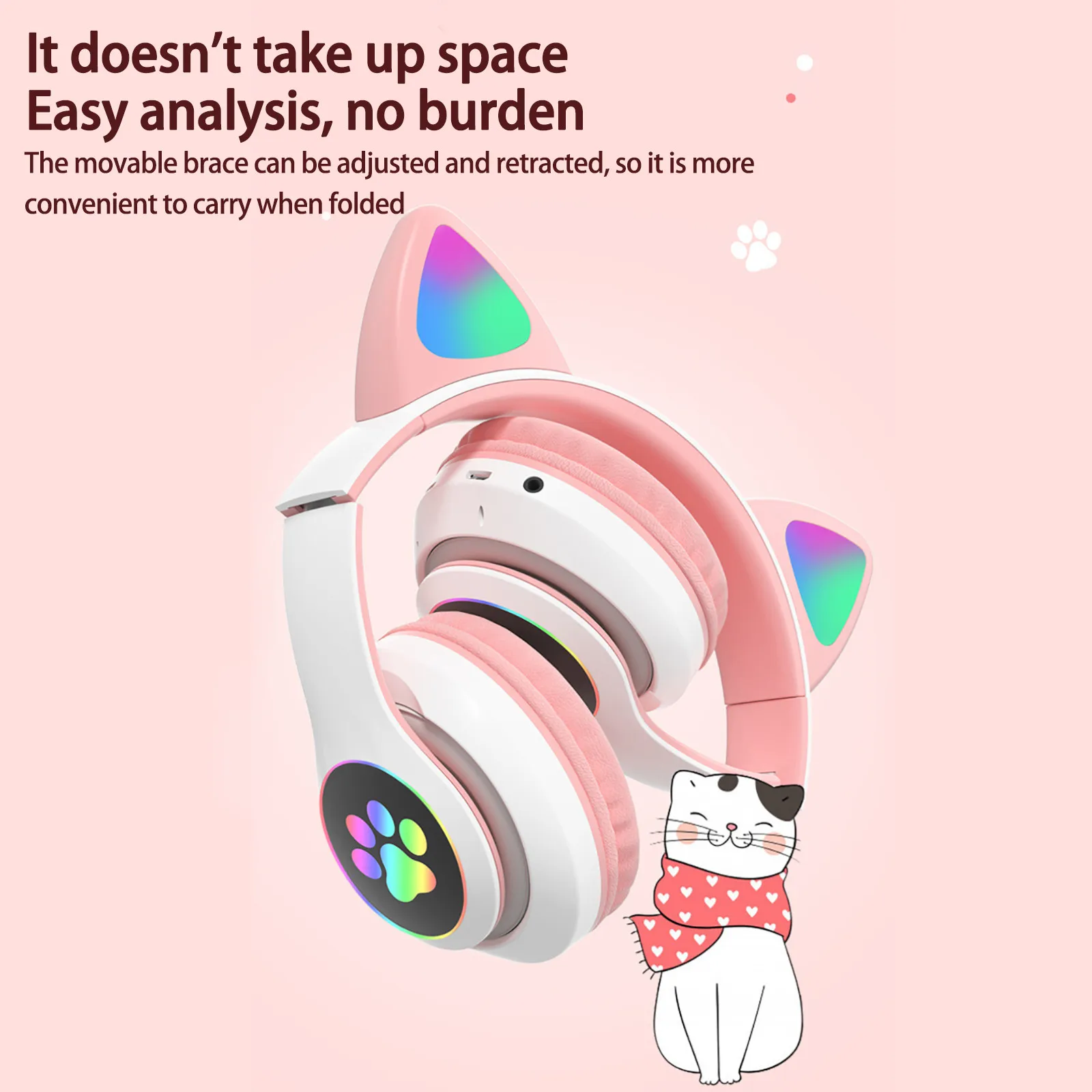 Bluetooth-Наушники со светодиодной подсветкой складная беспроводная гарнитура с