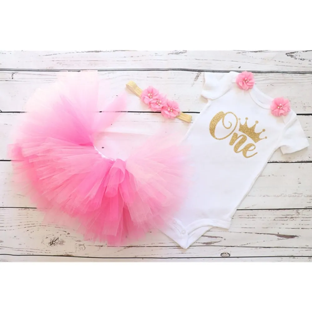 Персонализированная розовая и Золотая одежда для маленьких девочек на первый