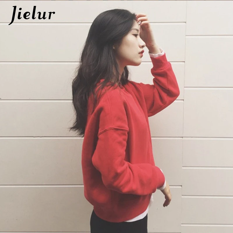 Jielur одноцветные кофты с капюшоном женские Лоскутные поддельные из двух частей флисовые толстовки для женщин 4 цвета в стиле преппи базовый Женская толстовка m-xl