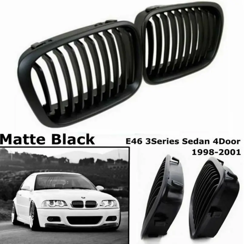 Для B-MW 1998-2001 E46 318I 320I 325I 330I новая Замена почек двойная планка матовый черный гоночный гриль Передняя решетка автомобиля