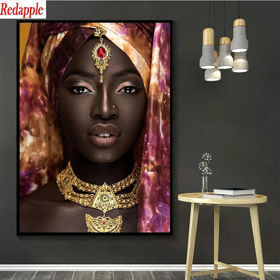 full square diamond painting pictures for embroidery Modern art, sexy african black woman  round diamond mosaic paintings wall