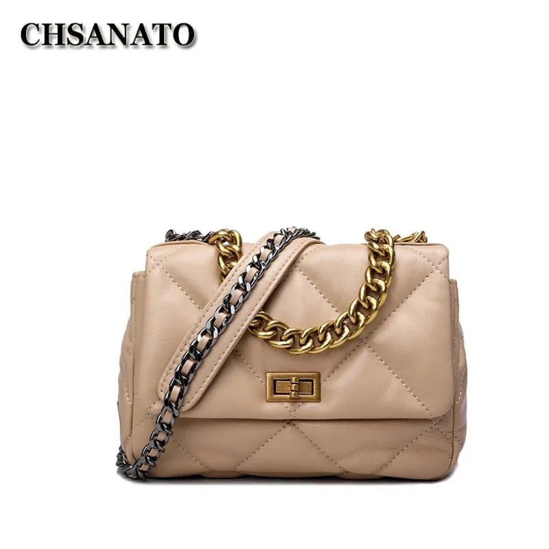 

CHSANATO CF19 20 см мини Дубль-Цвета цепочка для женщин маленькие Дизайнерские Сумочки высокого качества Sac A Main мягкой овечьей натуральной кожи бр...