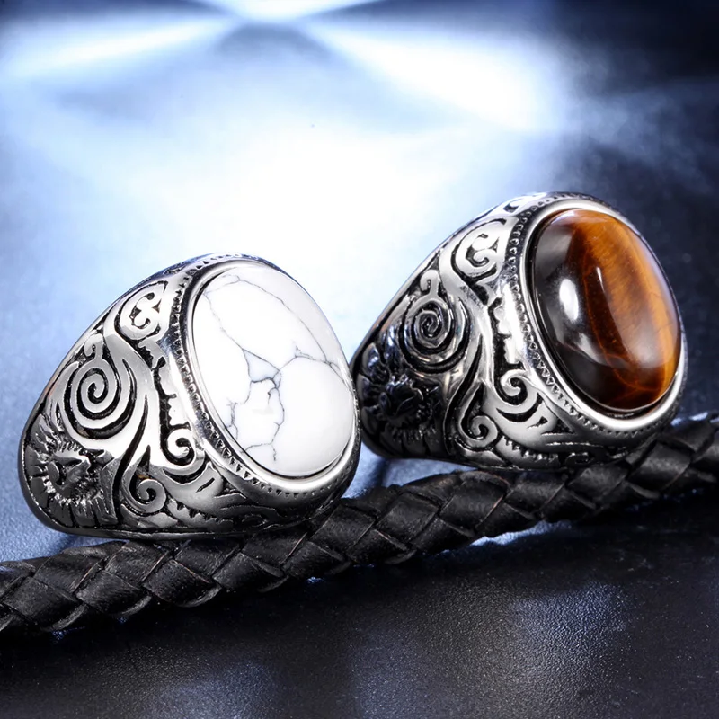 Винтажное коричневое/искусственное кольцо для мужчин в стиле панк-рок 316L |