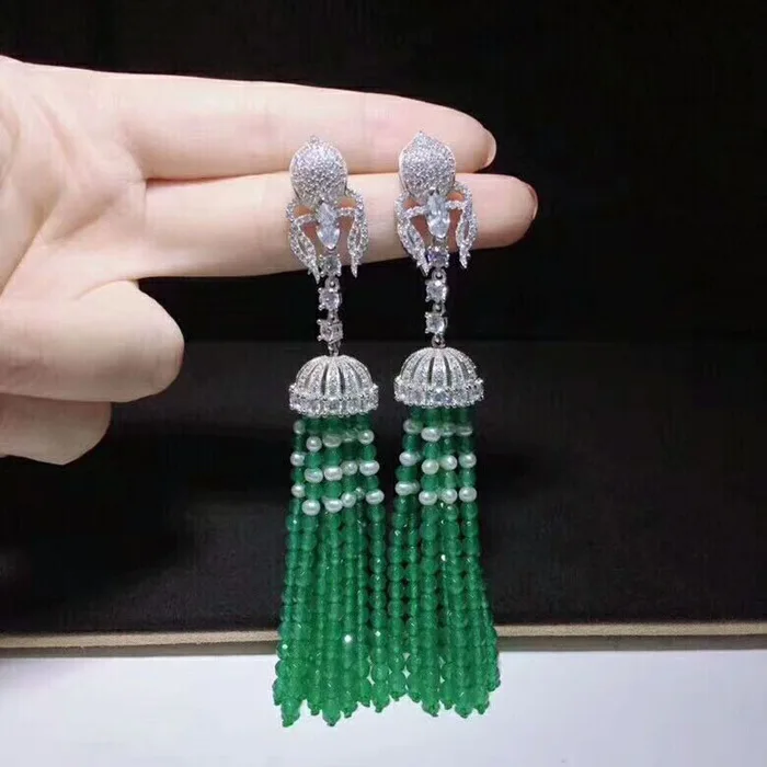 one pair green jade Spider insect tassel earrings faceted 4*2mm wholesale beads nature | Украшения и аксессуары