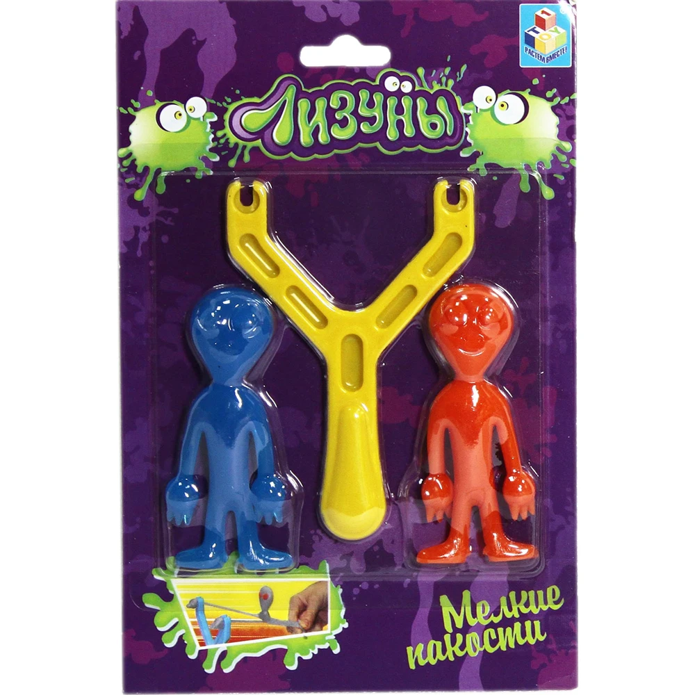 Игрушка антистресс Лизун 1TOY Мелкие пакости пришелец (2 шт) рогатка 6 7х10 см.