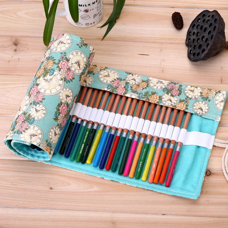 

36/48/72 Holes Pencil Case School Canvas Roll Pouch Makeup Comestic Brush Pen Storage pecncil box Estuches School penalty