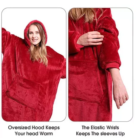 

Warm Thick TV Pocket Hooded Blanket Winter Sofa Weighted Blankets Flannel Coral Fleece Unisex Giant Pocket For Beds Travel Home