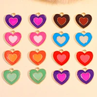 10pcslot colorful drop oil double layer love heart charms accessories diy making for earrings pendant necklace bracelet jewelry