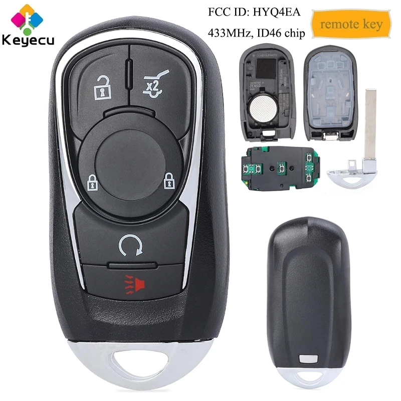 

KEYECU Smart Promixity Remote Car Key With 5 Button 433MHz ID46 Chip - FOB for Buick Enclave Regal 2018 2019 2020 FCC ID: HYQ4EA