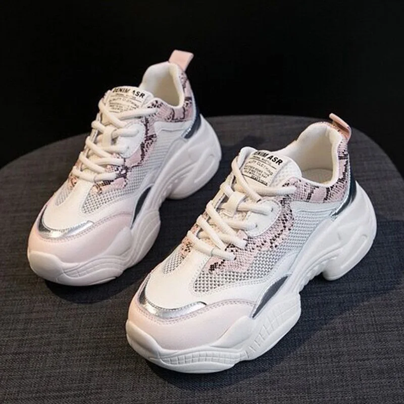 Модные громоздкие кроссовки женская обувь повседневная сетчатая на толстой