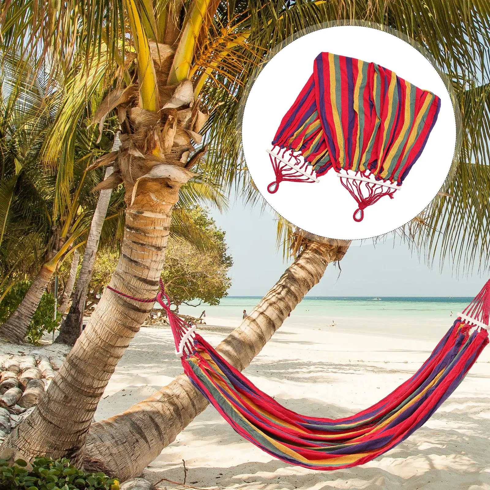 

Outdoor Indoor Hammock Portable Camping Hammock Striped Canvas Swing Bed