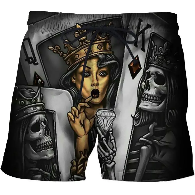 

2021 New Skull Poker 3D Printed Beach Shorts Male Men Board Shorts Printed Anime Short Plage Quick Dry Pants Streetwear