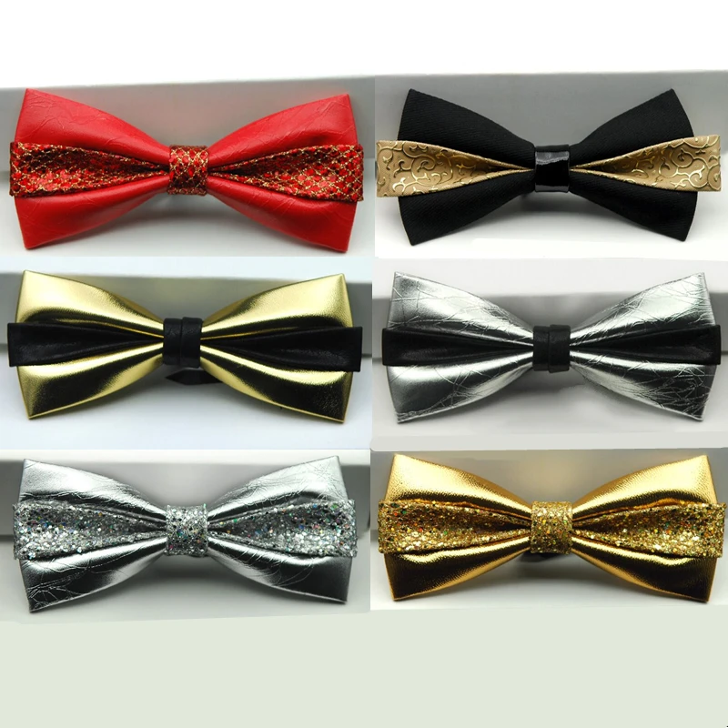 

mens bow tie formal dress 12cm leather tie groom gold diamond crystal gem bow ties wedding red bowtie women noeud papillon homme
