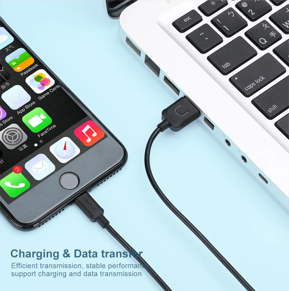 USB кабель для iPhone xr, USAMS iOS 2A кабель для быстрой зарядки для iPhone XS X 8 7 6 5 iPad синхронизация данных USB зарядное устройство для освещения кабель