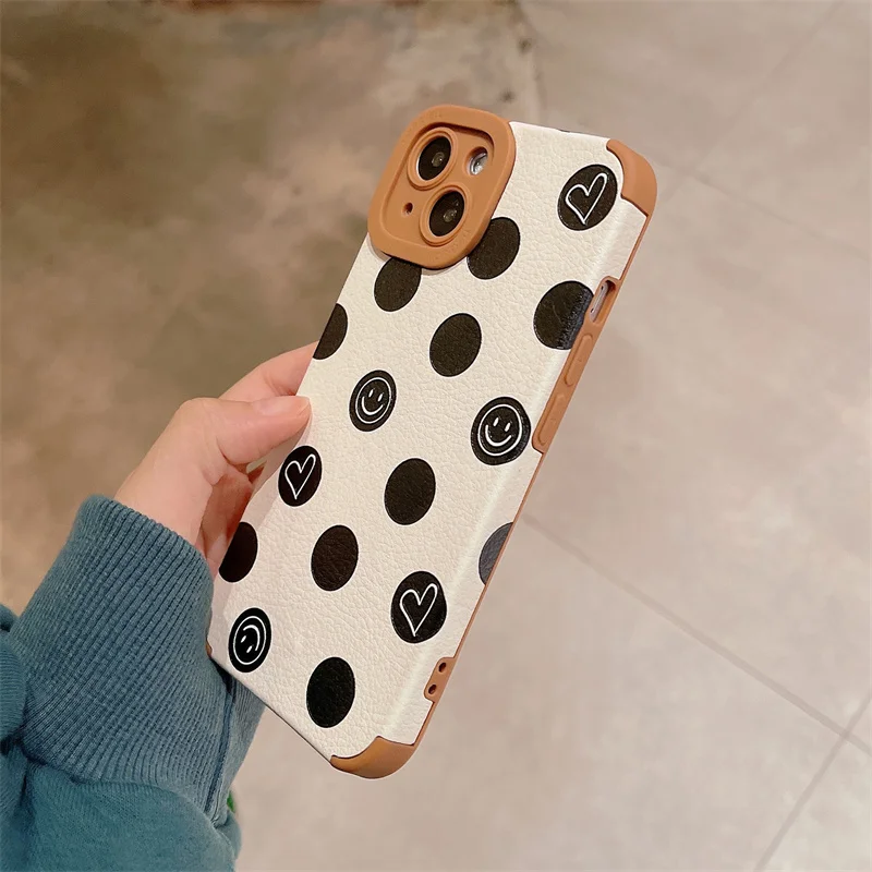 Милый чехол из искусственной кожи в горошек с улыбкой для Apple iPhone 13 Pro 2021 12 11 Max X XR XS