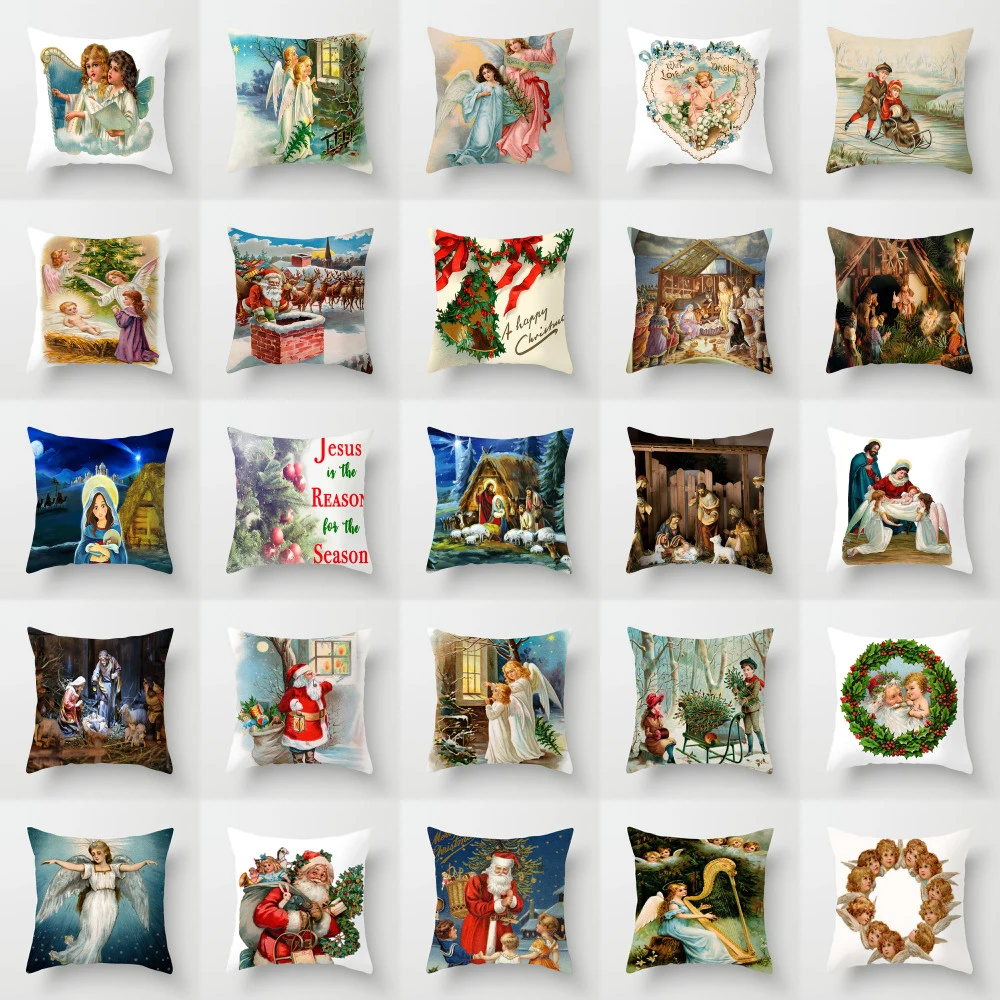 Elife Polyester Christianity Merry Christmas cushion cover throw Decorative pillow case Cover for sofa car Bedroom 45*45CM | Дом и сад