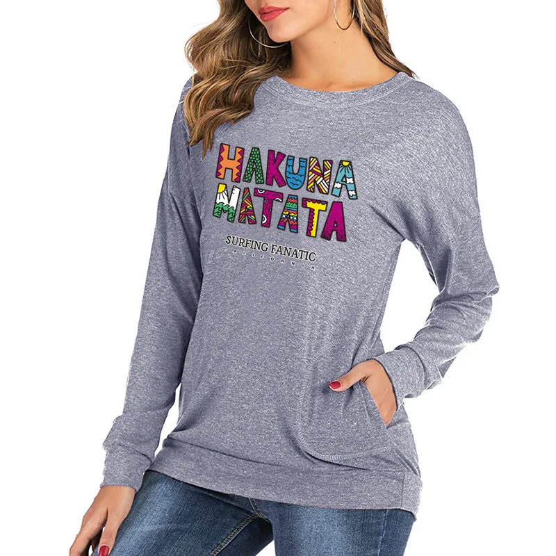 

Новая женская футболка с круглым вырезом Харадзюку красочные хакуна наката печати Топ с длинным рукавом Повседневная Женская футболка большой теплый осень