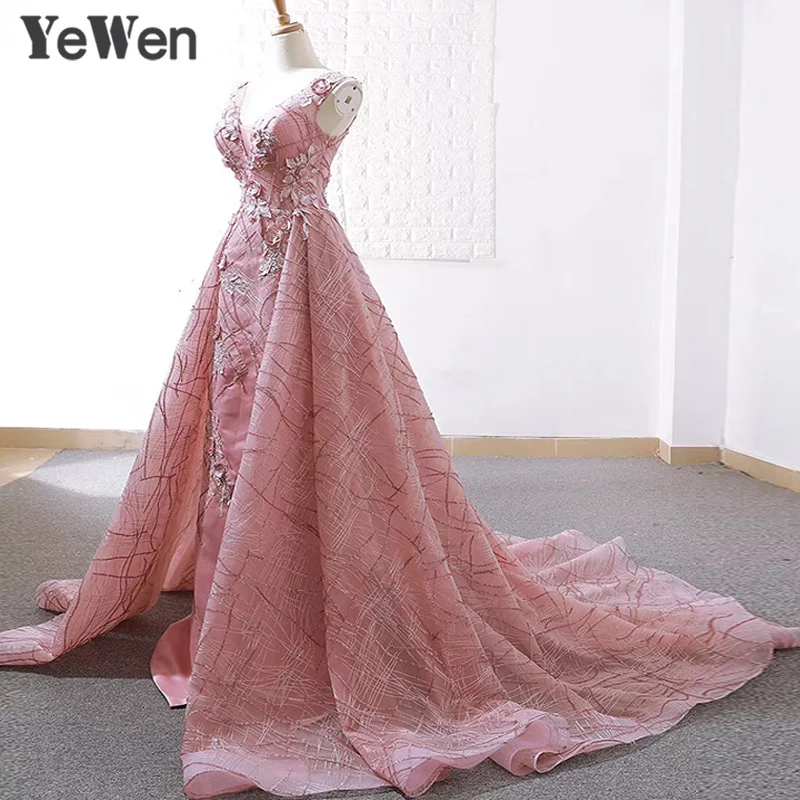 Женское длинное платье YeWen розовое кружевное принцессы с цветочным принтом для