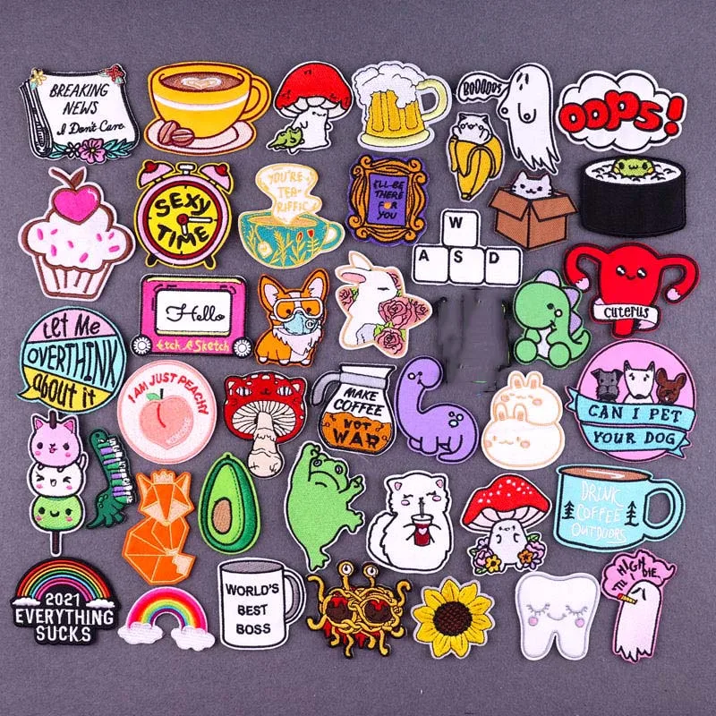 

Cute Cartoon Animal Embroidery Patches For Clothing Thermoadhesive Patches Letter Stripes Applique Iron On Patches On Clothes