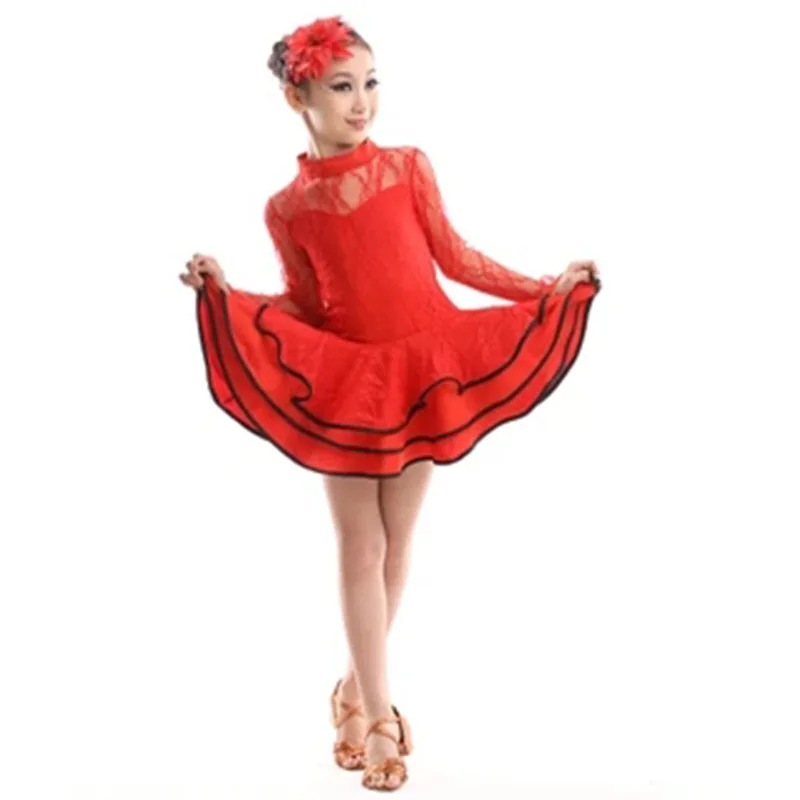 Латино платье для танцев с юбкой Лидер продаж кружевное длинными рукавами