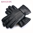 Перчатки мужские из натуральной кожи, теплые водонепроницаемые митенки из овечьего меха, толстые, для зимы