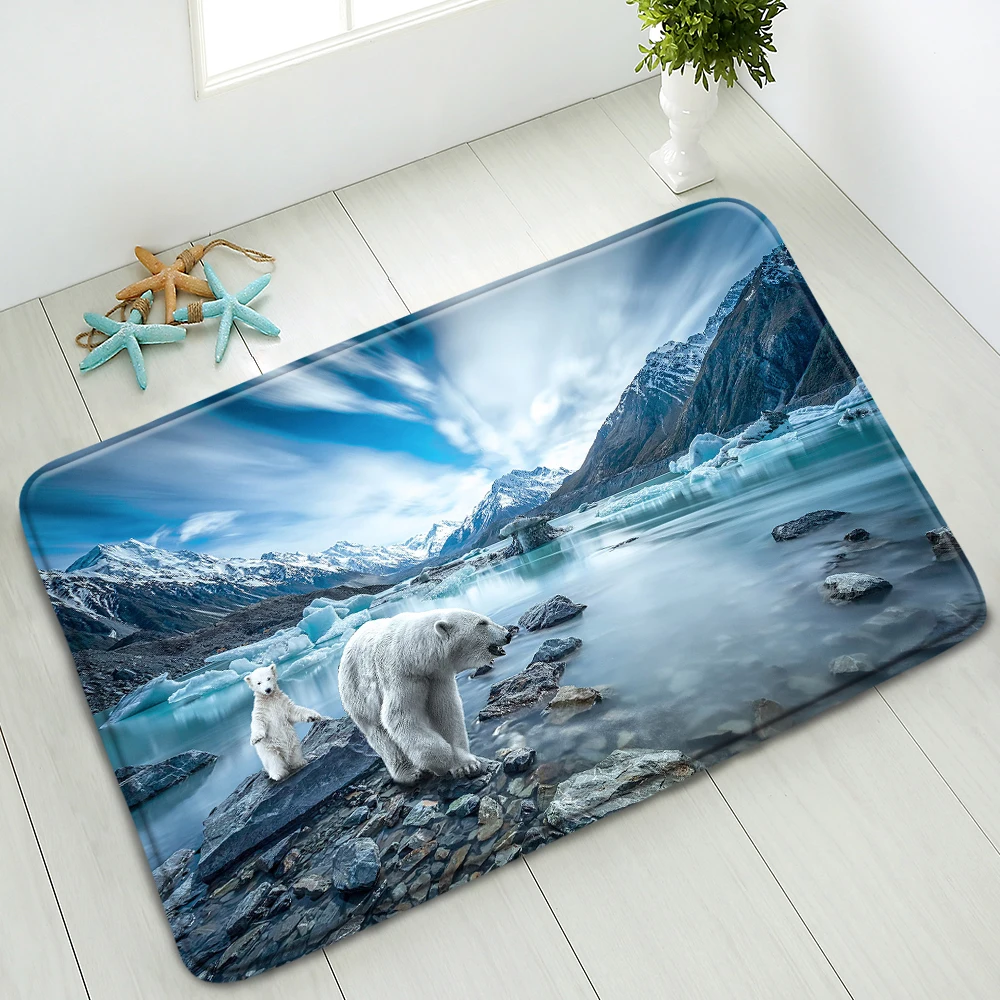 

Polar Bear Bath Mat Elephant Horse Animals Non-Slip Mat Living Room Bedroom Kitchen Doormat Floor Pads Carpet Flannel Washable