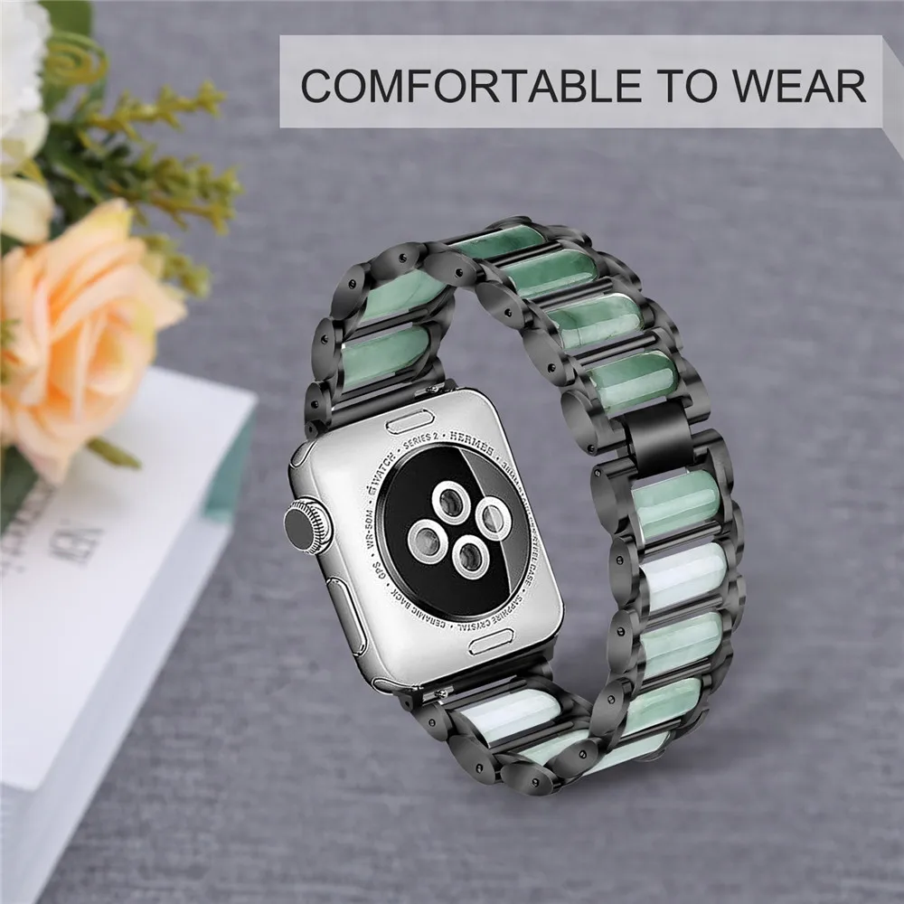 Изумрудный нефрит ремешок для наручных часов Apple Watch версии 44/40/38/42 мм из