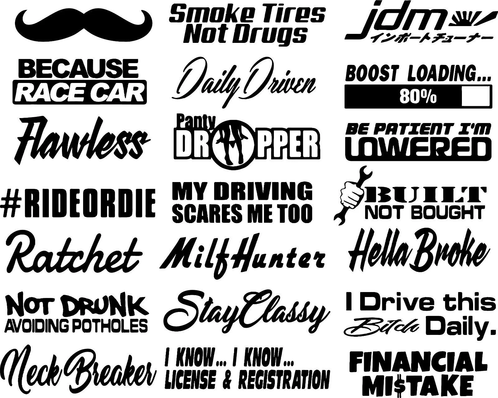 

For 21 Pack/Lots JDM CAR STICKER DECAL LOT TUNER TOW EURO BOOST DRIFT STANCE LOW