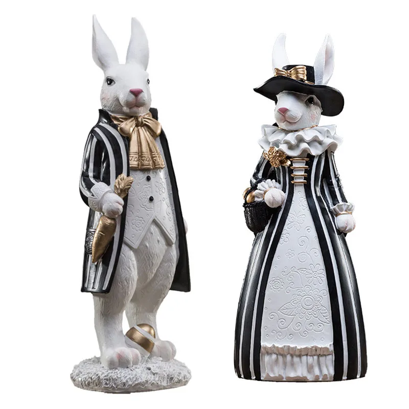 Скандинавские статуэтки черного и белого цвета с маленьким кроликом статуя