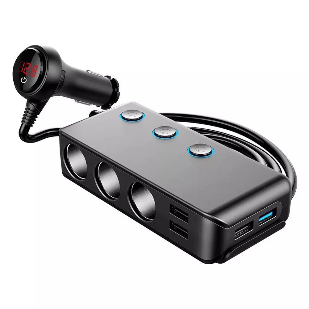 

Автомобильный Разветвитель Прикуривателя QC3.0, быстрая зарядка, 3 USB-порта, зарядное устройство для телефона, 3 гнезда, светодиодная подсветка...