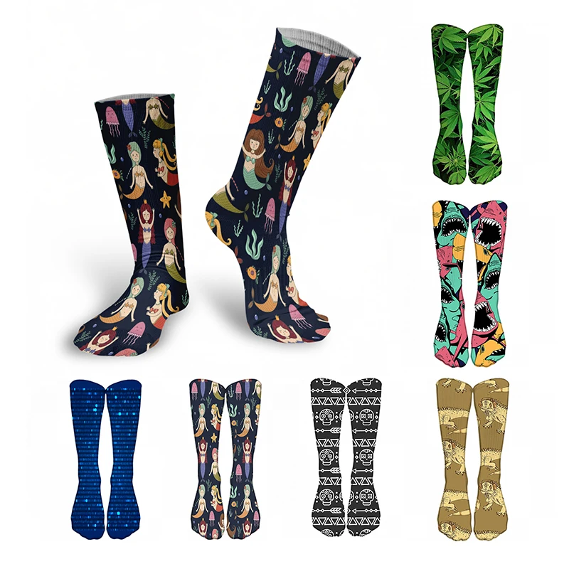 Новые женские длинные носки с 3D принтом креативные Забавные милые зимние теплые